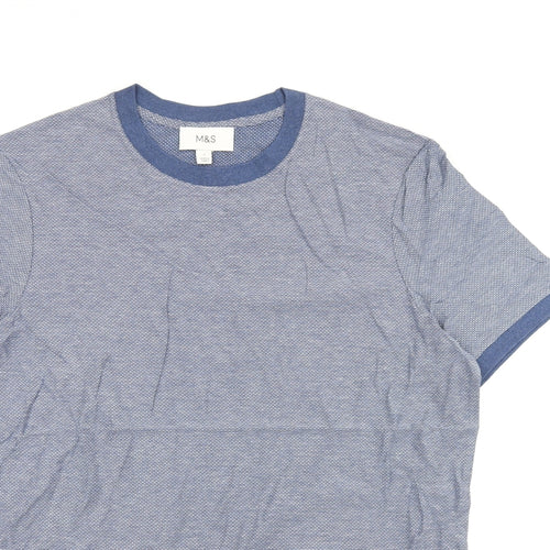 Marks and Spencer Mens Blue Cotton T-Shirt Size L Round Neck