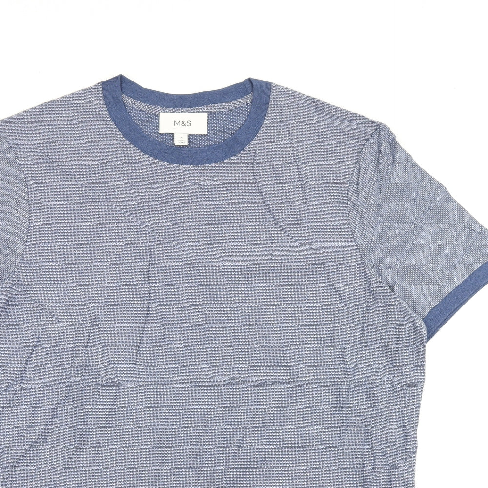 Marks and Spencer Mens Blue Cotton T-Shirt Size L Round Neck