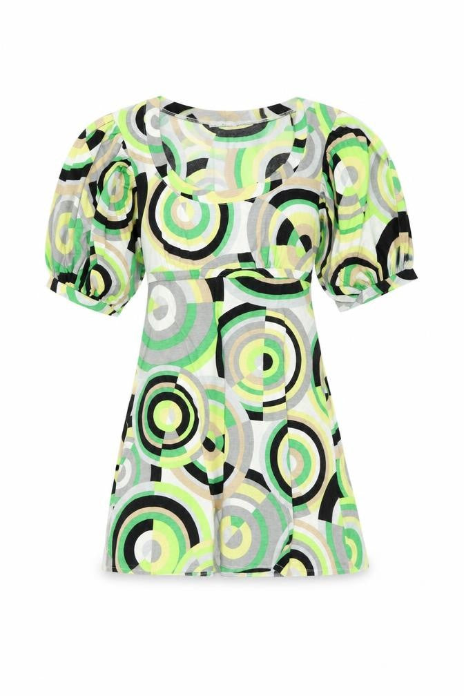 Front view of Elise Ryan women’s multicoloured geometric polyester basic blouse, size S, scoop neck