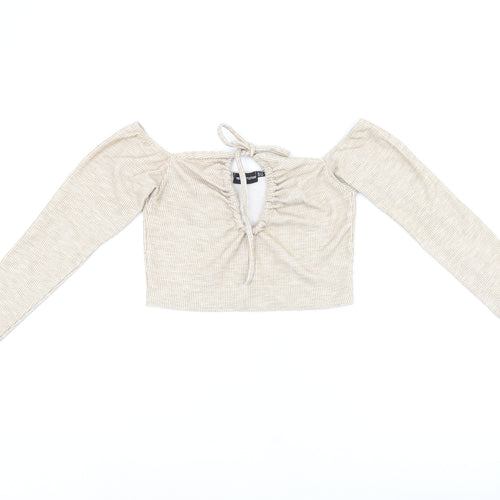 PRETTYLITTLETHING Womens Beige Polyester Cropped Tank Size 12 Off the Shoulder - Keyhole Neck