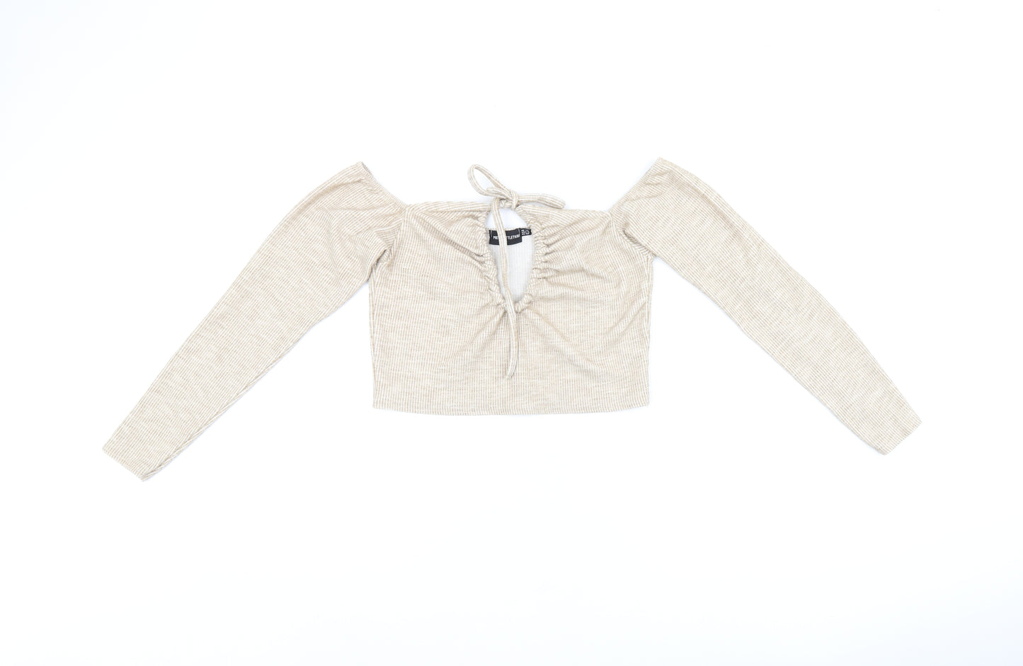 PRETTYLITTLETHING Womens Beige Polyester Cropped Tank Size 12 Off the Shoulder - Keyhole Neck