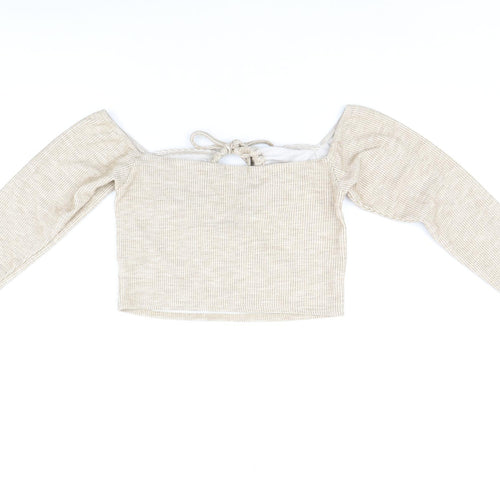 PRETTYLITTLETHING Womens Beige Polyester Cropped Tank Size 12 Off the Shoulder - Keyhole Neck