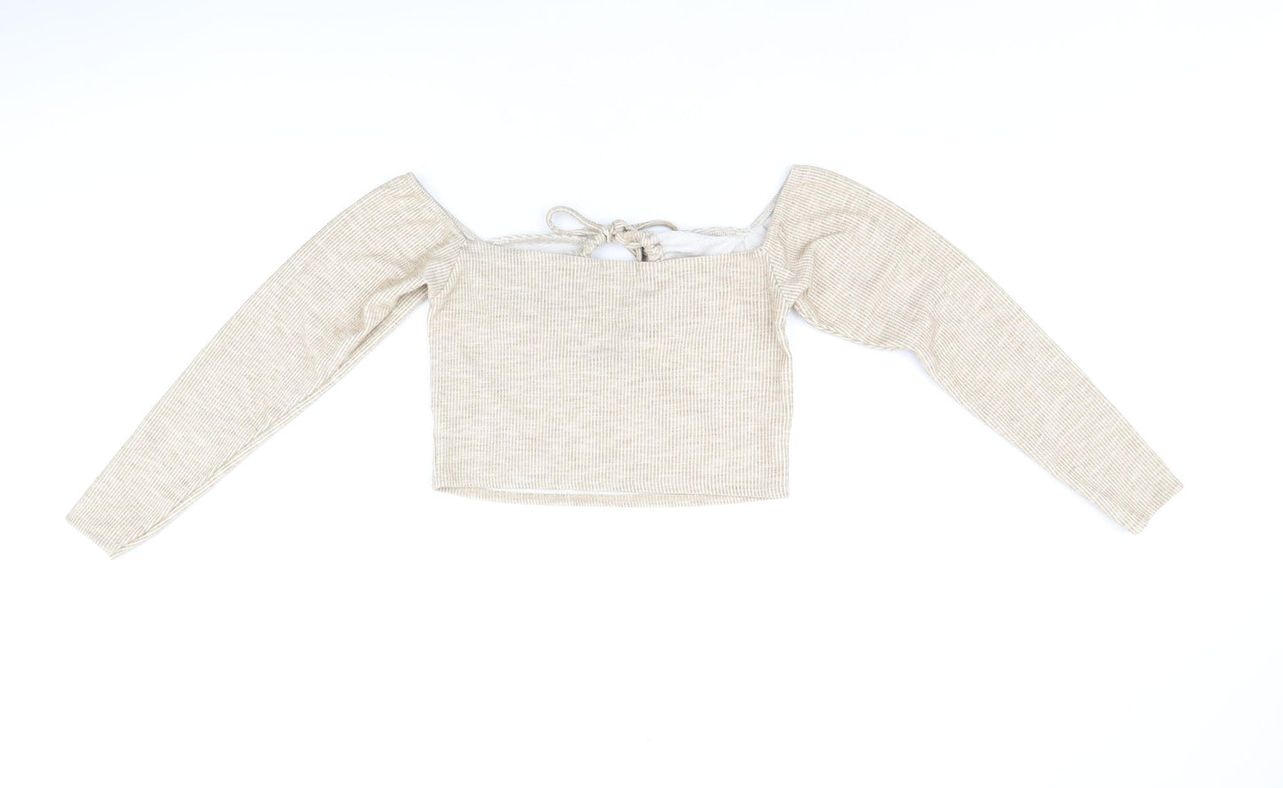 PRETTYLITTLETHING Womens Beige Polyester Cropped Tank Size 12 Off the Shoulder - Keyhole Neck