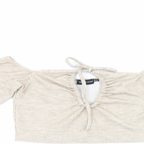 PRETTYLITTLETHING Womens Beige Polyester Cropped Tank Size 12 Off the Shoulder - Keyhole Neck