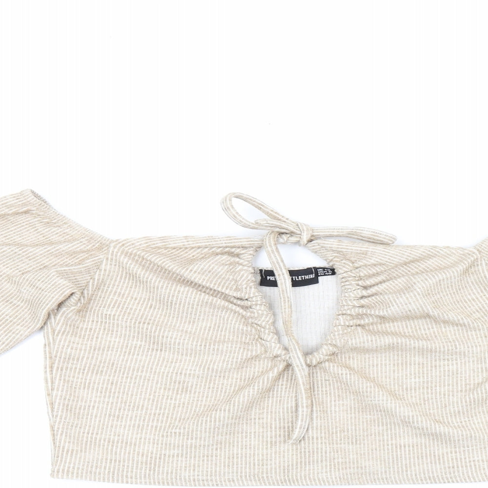 PRETTYLITTLETHING Womens Beige Polyester Cropped Tank Size 12 Off the Shoulder - Keyhole Neck