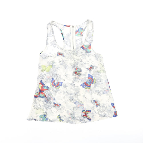 Glamorous Womens Grey Floral Polyester Basic Tank Size 8 Scoop Neck - Butterfly Print