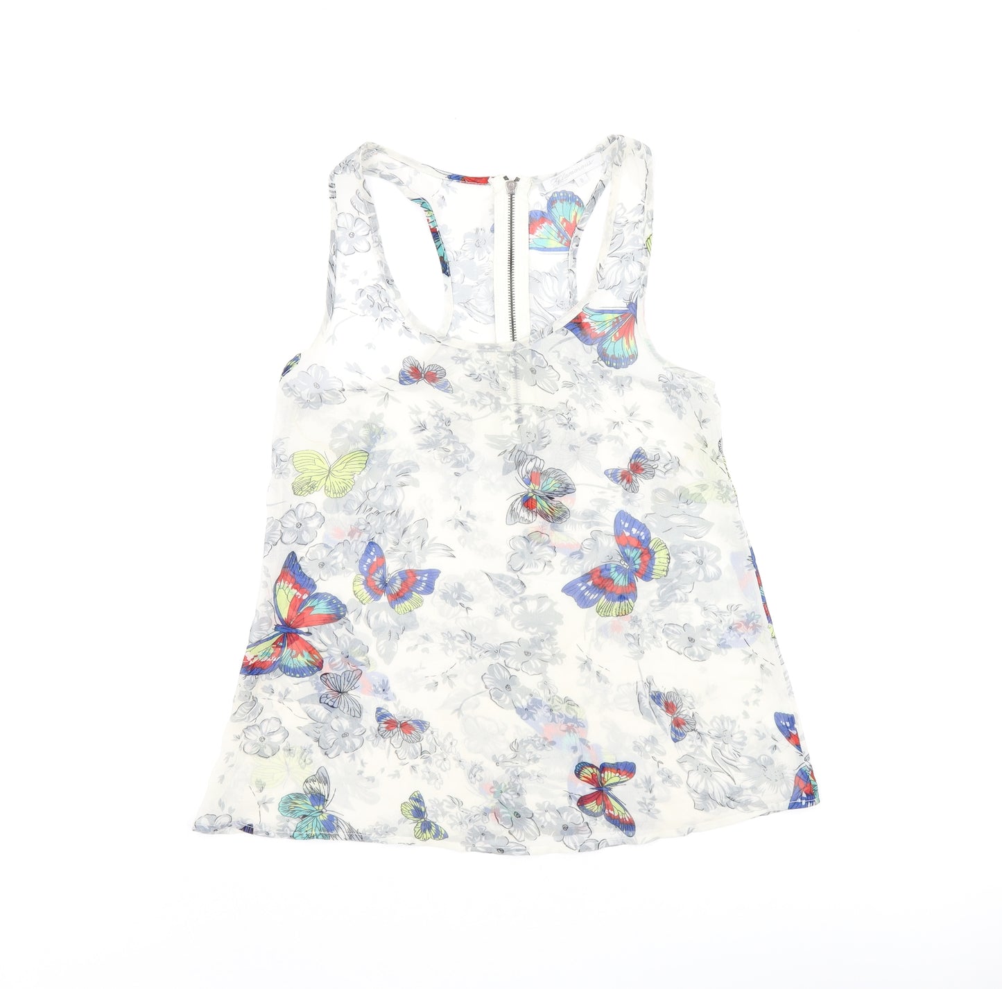 Glamorous Womens Grey Floral Polyester Basic Tank Size 8 Scoop Neck - Butterfly Print