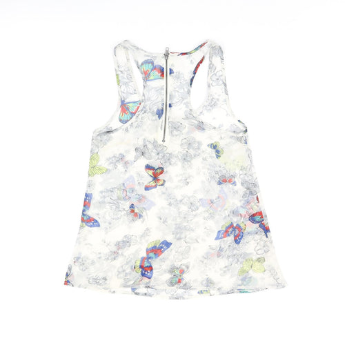 Glamorous Womens Grey Floral Polyester Basic Tank Size 8 Scoop Neck - Butterfly Print