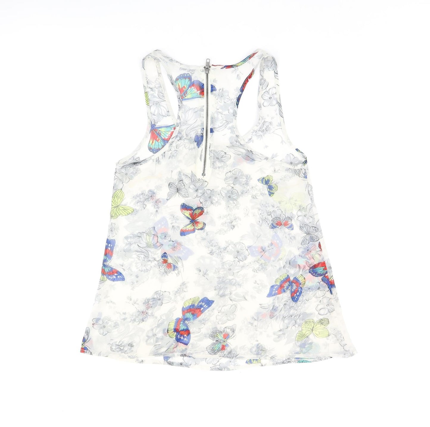 Glamorous Womens Grey Floral Polyester Basic Tank Size 8 Scoop Neck - Butterfly Print