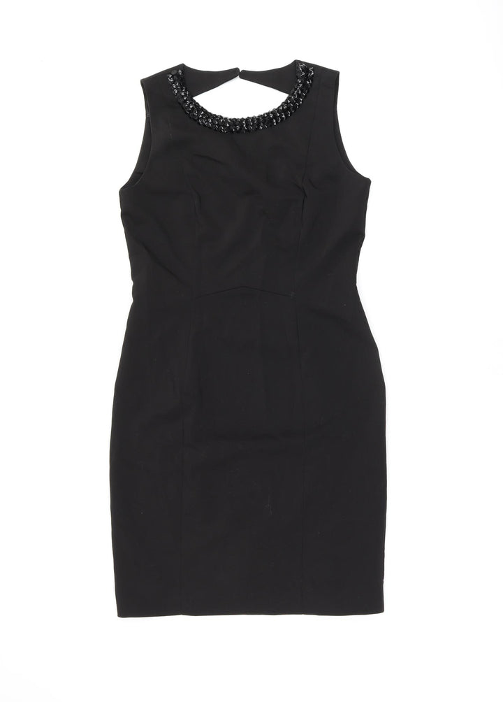 H&M Womens Black Cotton Bodycon Size 14 Round Neck Zip - Studded