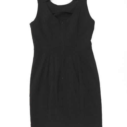 H&M Womens Black Cotton Bodycon Size 14 Round Neck Zip - Studded