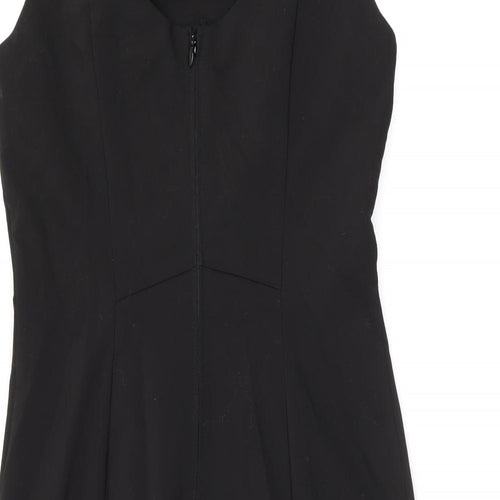 H&M Womens Black Cotton Bodycon Size 14 Round Neck Zip - Studded