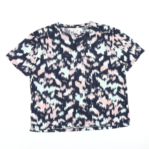 Marks and Spencer Womens Blue Geometric Polyester Basic T-Shirt Size 16 Round Neck