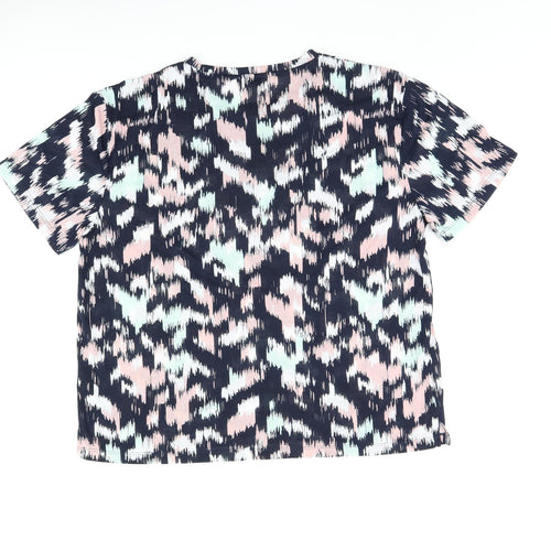 Marks and Spencer Womens Blue Geometric Polyester Basic T-Shirt Size 16 Round Neck