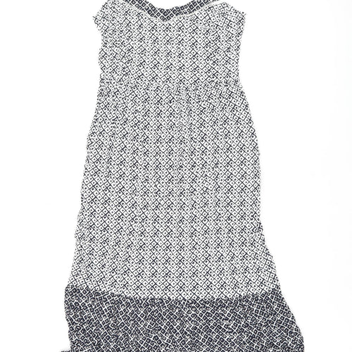 Marks and Spencer Womens White Geometric Viscose Tank Dress Size 10 V-Neck Pullover