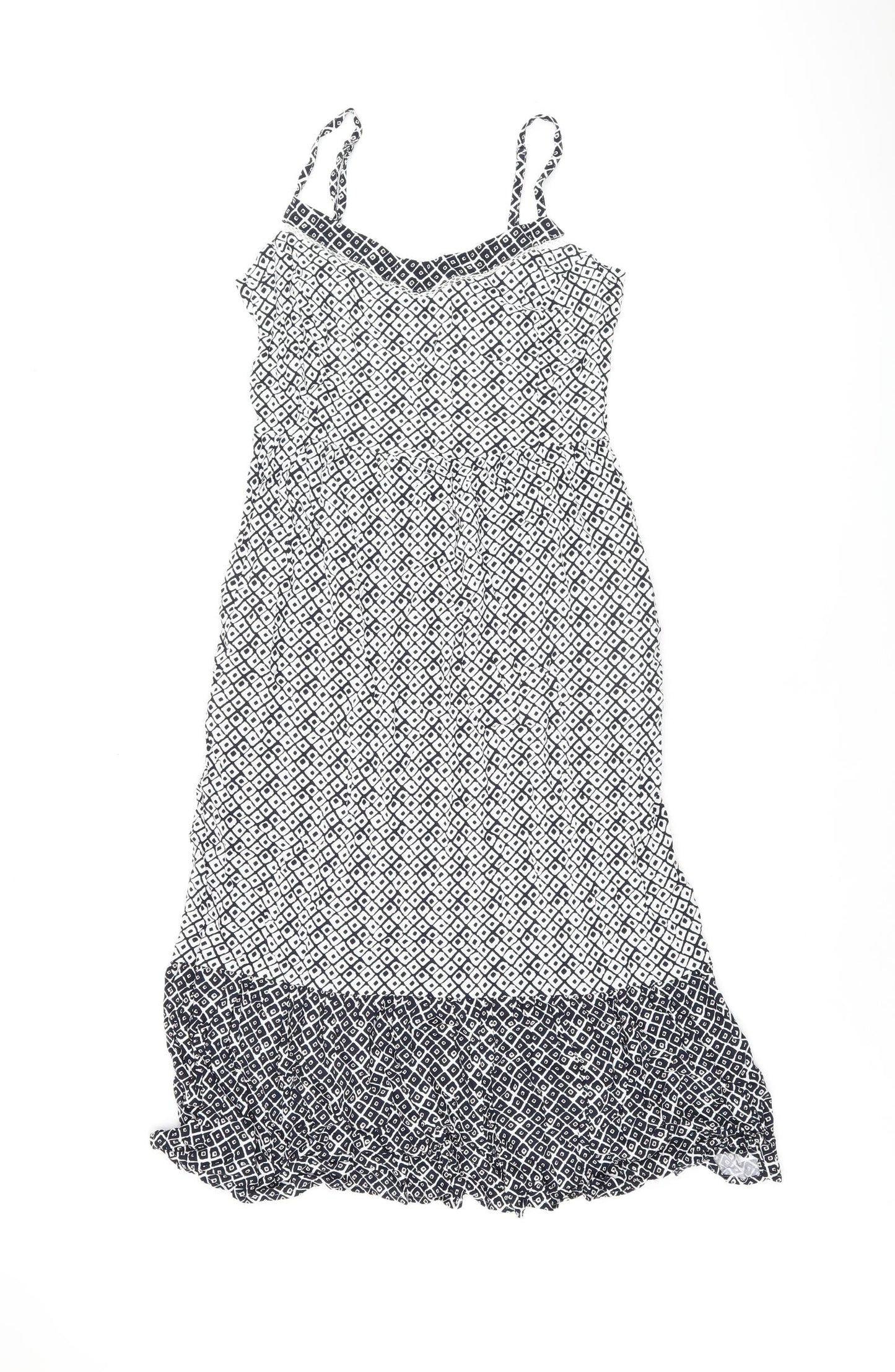 Marks and Spencer Womens White Geometric Viscose Tank Dress Size 10 V-Neck Pullover