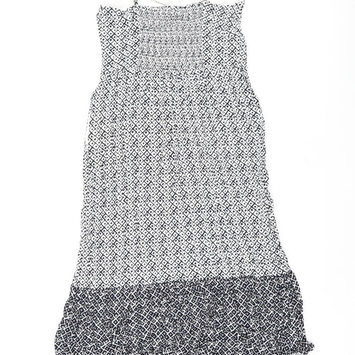 Marks and Spencer Womens White Geometric Viscose Tank Dress Size 10 V-Neck Pullover