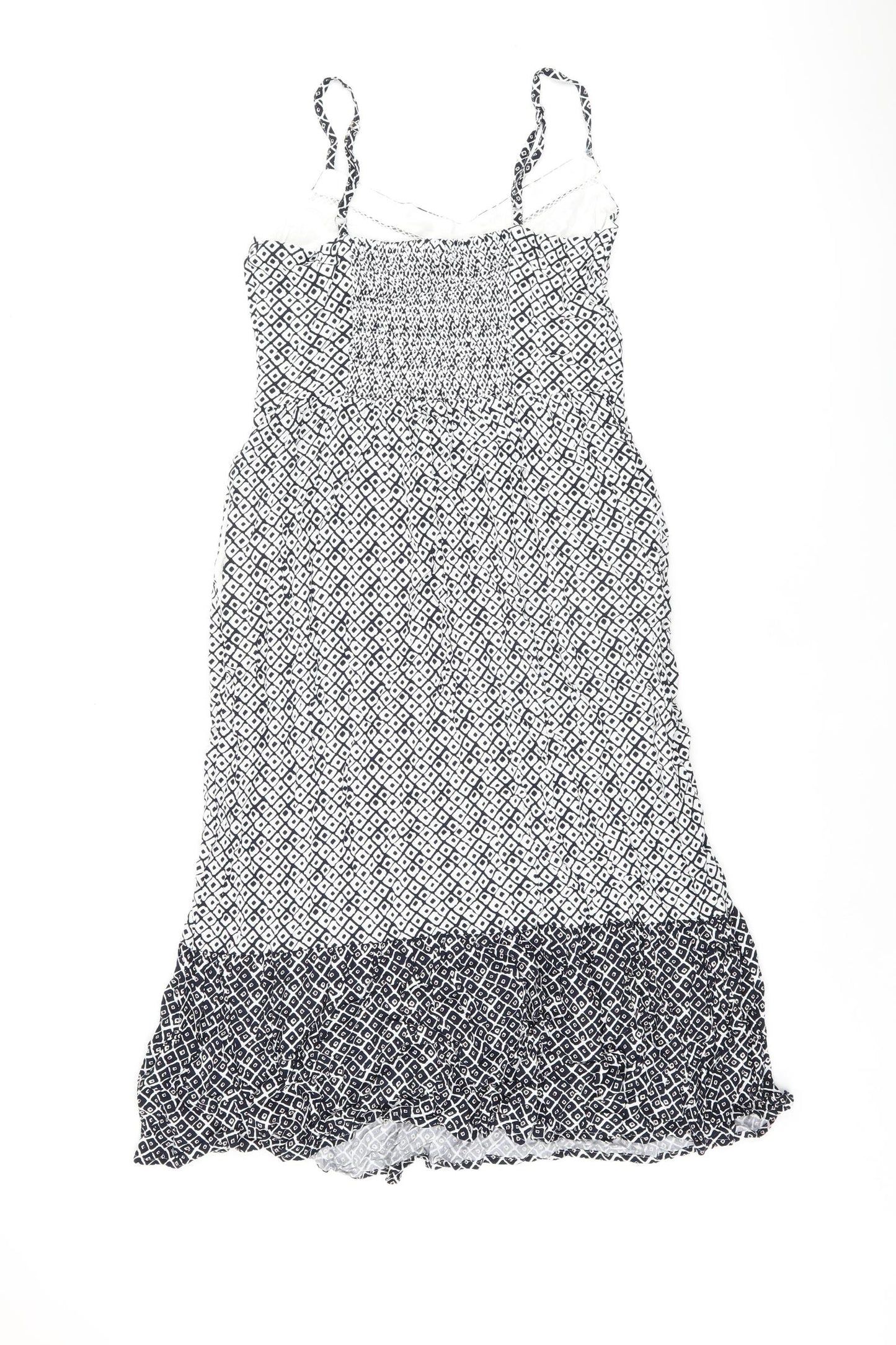 Marks and Spencer Womens White Geometric Viscose Tank Dress Size 10 V-Neck Pullover