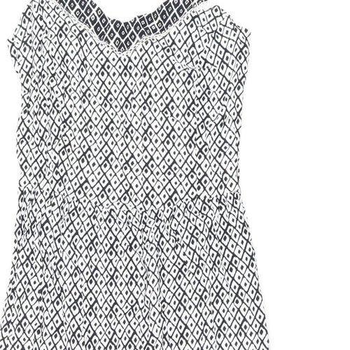 Marks and Spencer Womens White Geometric Viscose Tank Dress Size 10 V-Neck Pullover