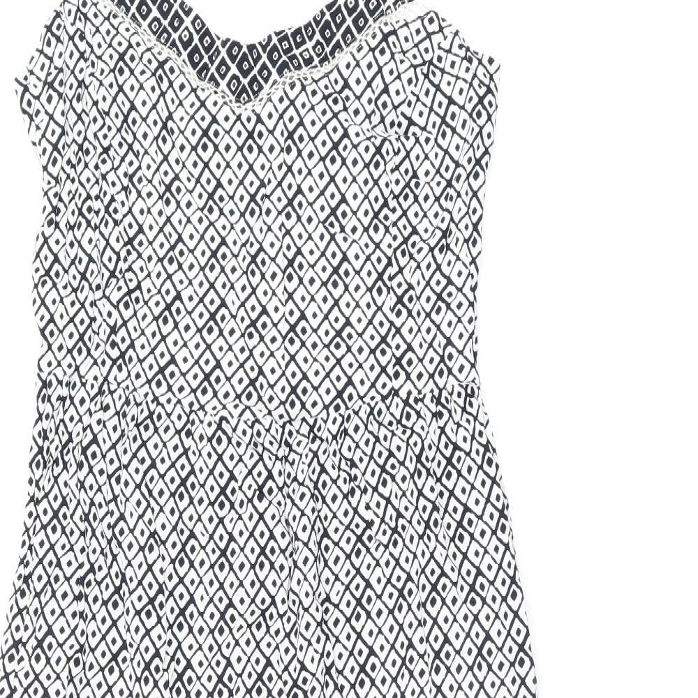 Marks and Spencer Womens White Geometric Viscose Tank Dress Size 10 V-Neck Pullover