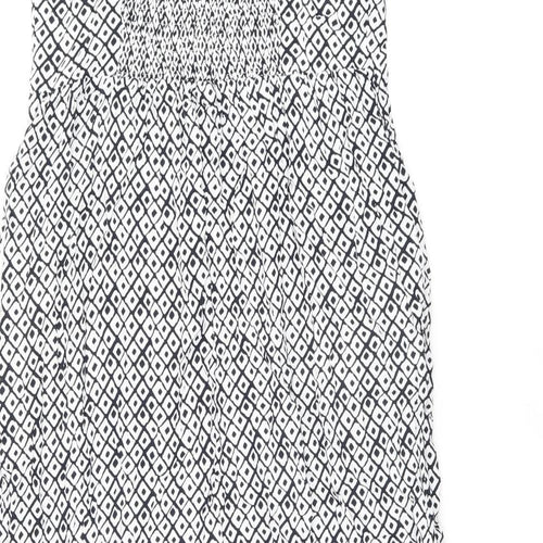 Marks and Spencer Womens White Geometric Viscose Tank Dress Size 10 V-Neck Pullover