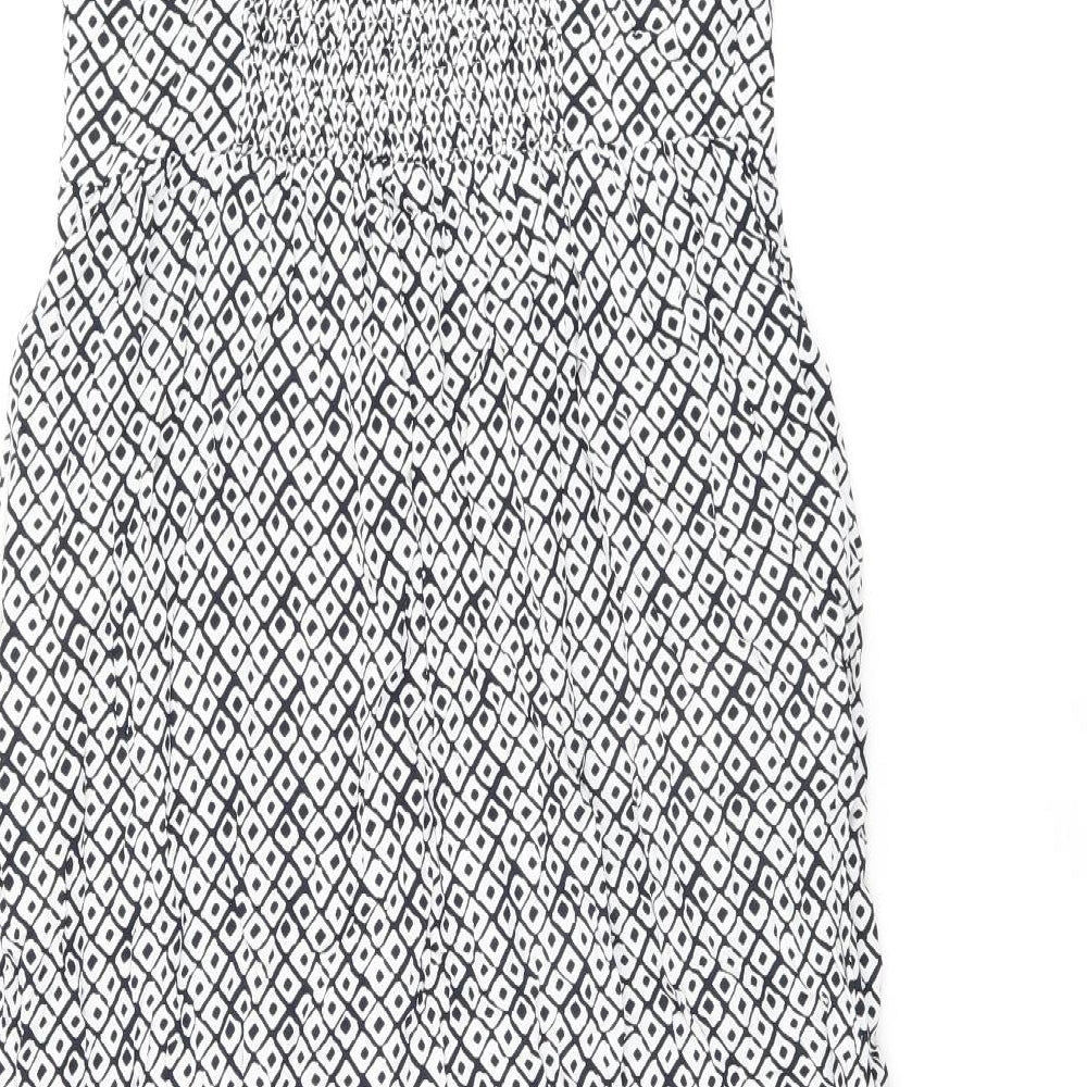 Marks and Spencer Womens White Geometric Viscose Tank Dress Size 10 V-Neck Pullover