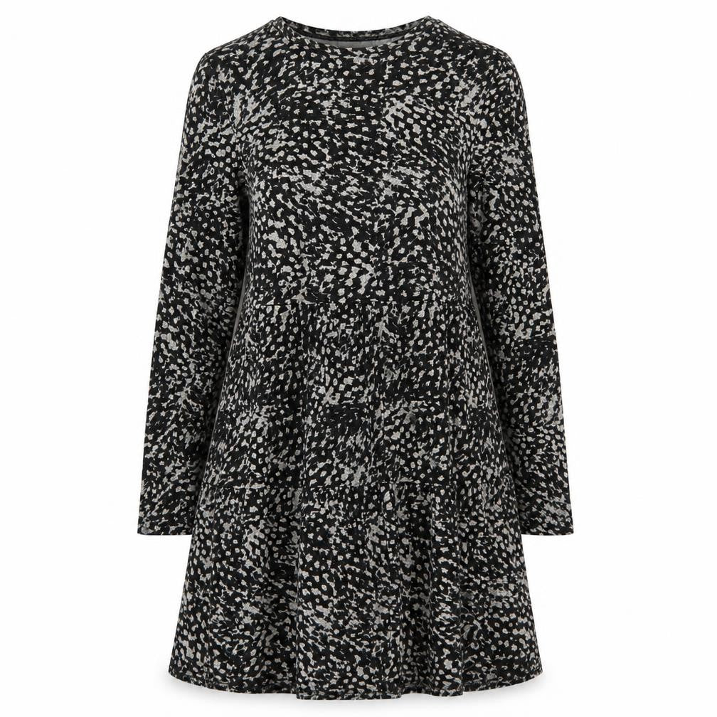Front view of River Island women’s black geometric polyester a-line, size UK 12, round neck pullover