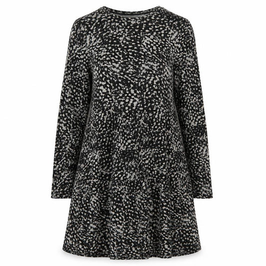 Front view of River Island women’s black geometric polyester a-line, size UK 12, round neck pullover