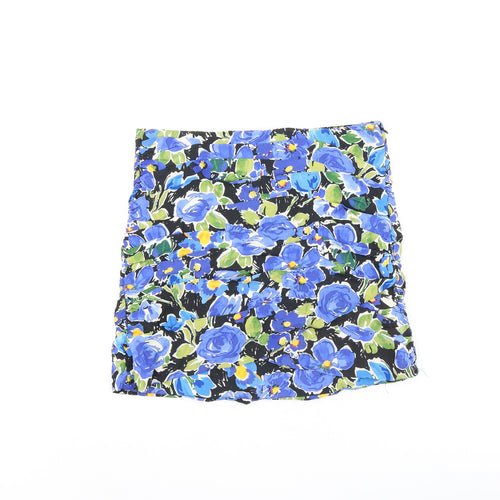 Zara Womens Black Floral Viscose Mini Skirt Size M Zip