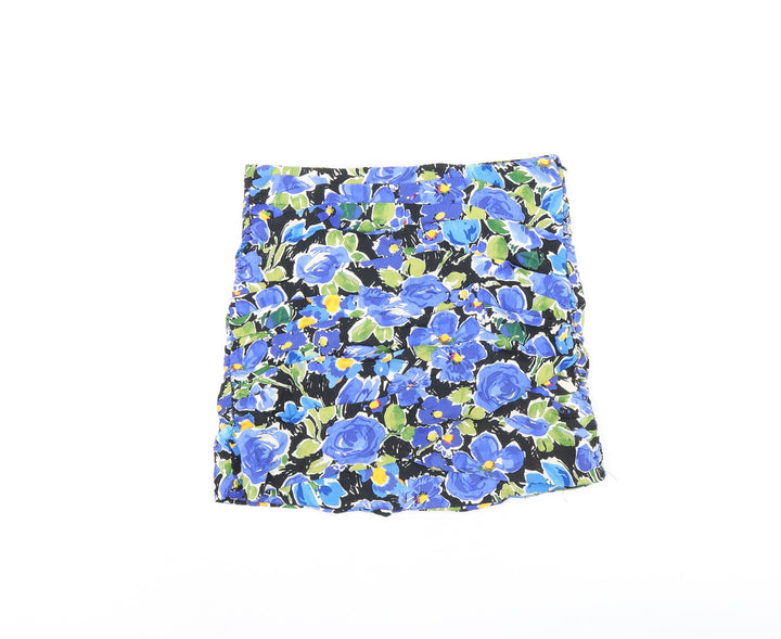 Zara Womens Black Floral Viscose Mini Skirt Size M Zip