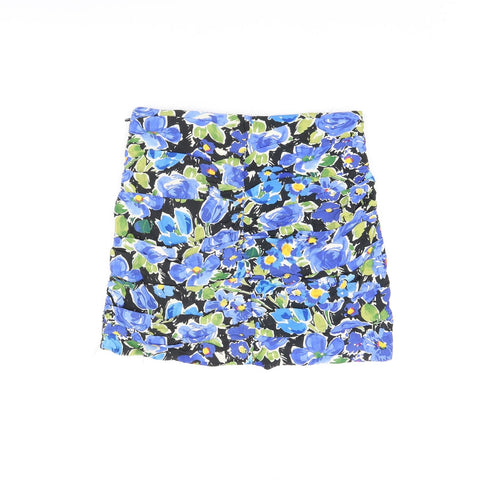 Zara Womens Black Floral Viscose Mini Skirt Size M Zip
