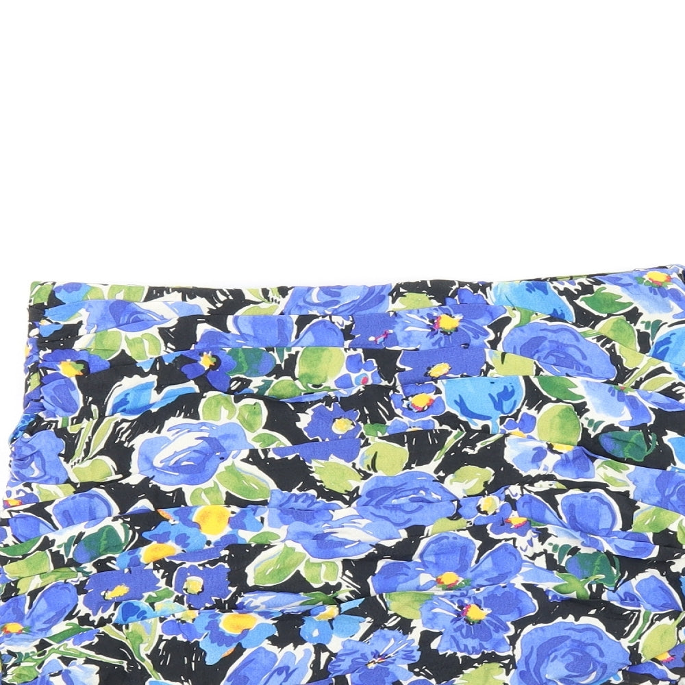 Zara Womens Black Floral Viscose Mini Skirt Size M Zip