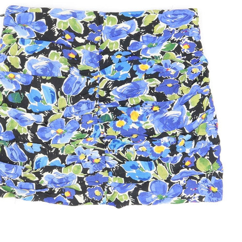 Zara Womens Black Floral Viscose Mini Skirt Size M Zip