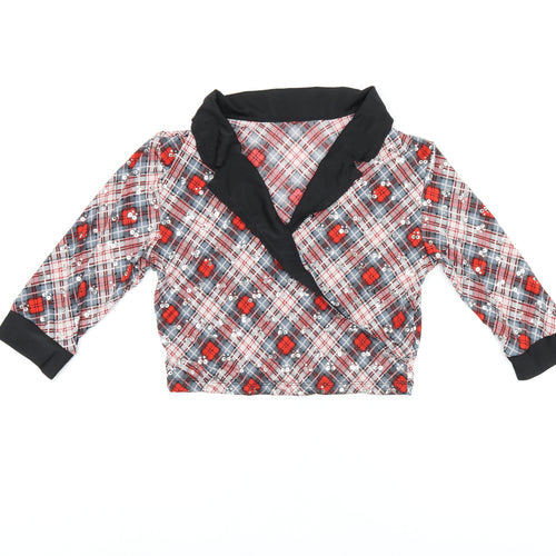 Revolution Womens Red Plaid Nylon Cropped Blouse Size M V-Neck - Sequin