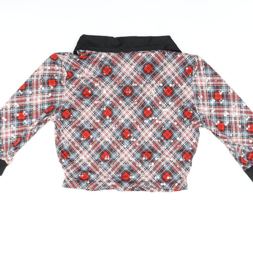 Revolution Womens Red Plaid Nylon Cropped Blouse Size M V-Neck - Sequin