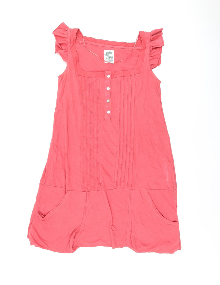 Zara Womens Red Cotton Shift Size M Square Neck Button - Pockets