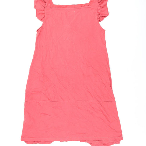 Zara Womens Red Cotton Shift Size M Square Neck Button - Pockets