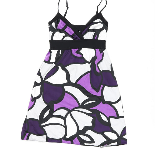 New Look Womens Black Geometric Polyester Tank Dress Size 8 V-Neck Pullover