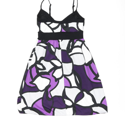 New Look Womens Black Geometric Polyester Tank Dress Size 8 V-Neck Pullover