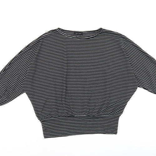 New Look Womens Black Striped Polyester Basic Blouse Size M Boat Neck