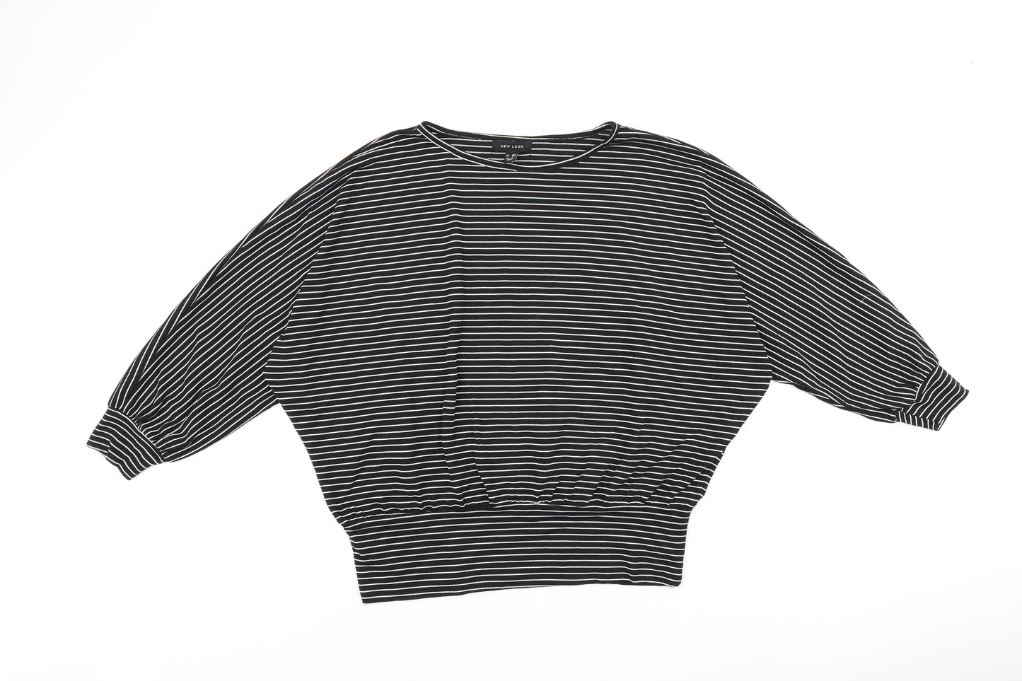 New Look Womens Black Striped Polyester Basic Blouse Size M Boat Neck