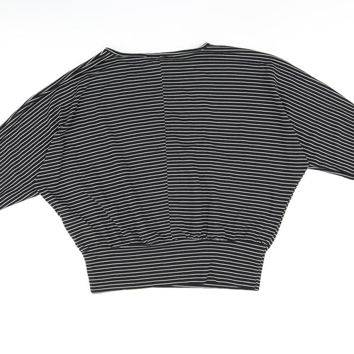 New Look Womens Black Striped Polyester Basic Blouse Size M Boat Neck