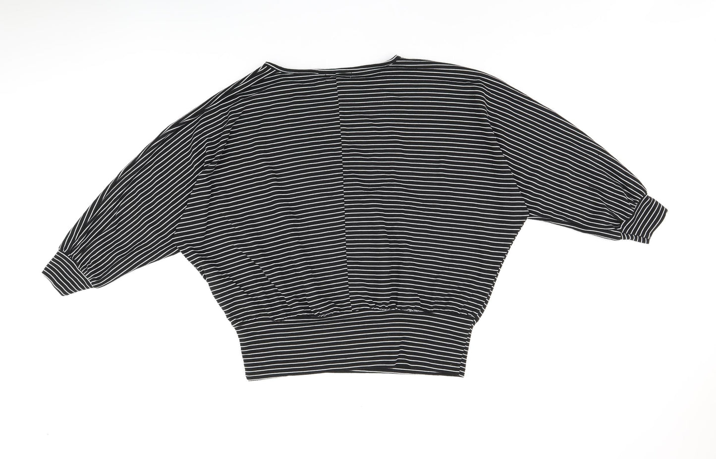 New Look Womens Black Striped Polyester Basic Blouse Size M Boat Neck