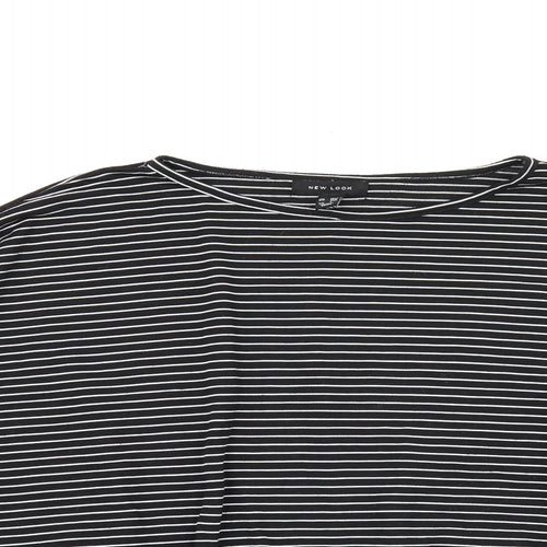 New Look Womens Black Striped Polyester Basic Blouse Size M Boat Neck