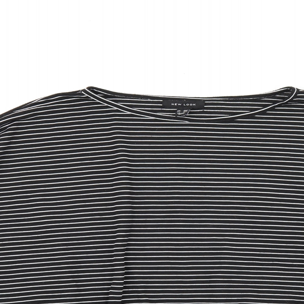 New Look Womens Black Striped Polyester Basic Blouse Size M Boat Neck