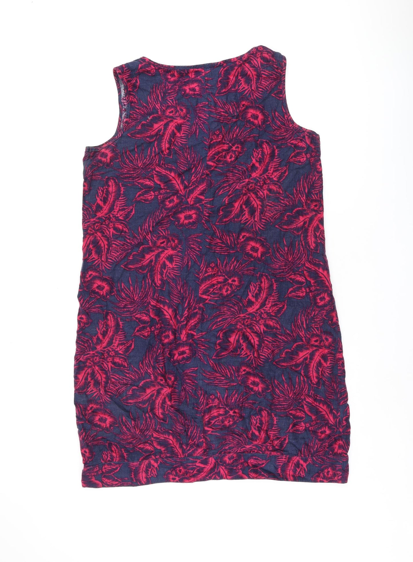 NEXT Womens Blue Floral Linen Tank Dress Size 14 Boat Neck Pullover