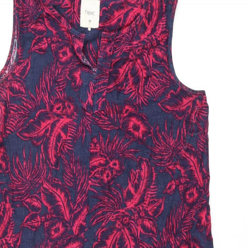 NEXT Womens Blue Floral Linen Tank Dress Size 14 Boat Neck Pullover