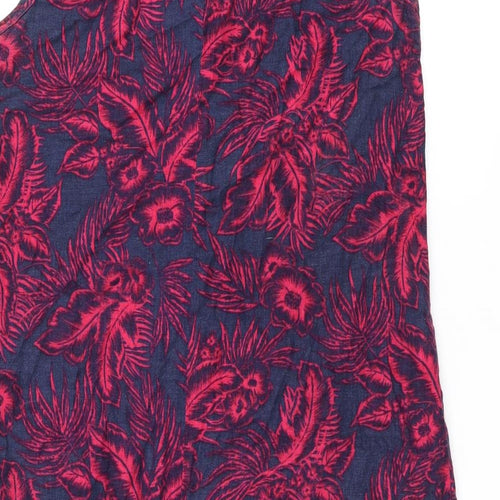 NEXT Womens Blue Floral Linen Tank Dress Size 14 Boat Neck Pullover