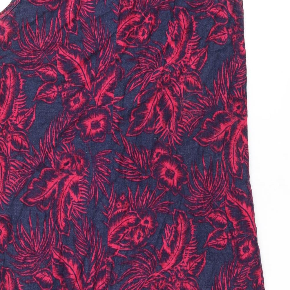 NEXT Womens Blue Floral Linen Tank Dress Size 14 Boat Neck Pullover