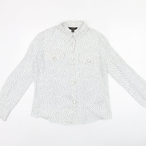 Lipsy Womens White Polka Dot Polyester Basic Button-Up Size 10 Collared